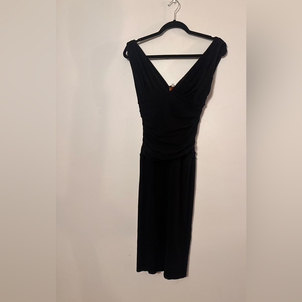 Jean Paul Gaultier v-neck LBD w/rouching on sides. Mesh. Soleil.